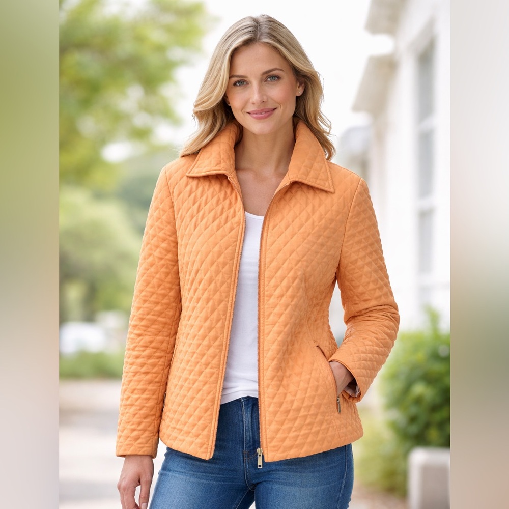 Regent Park Women Quilted Orange Lightweight Jacket/Coat‎ Lined Zipper Sz Small